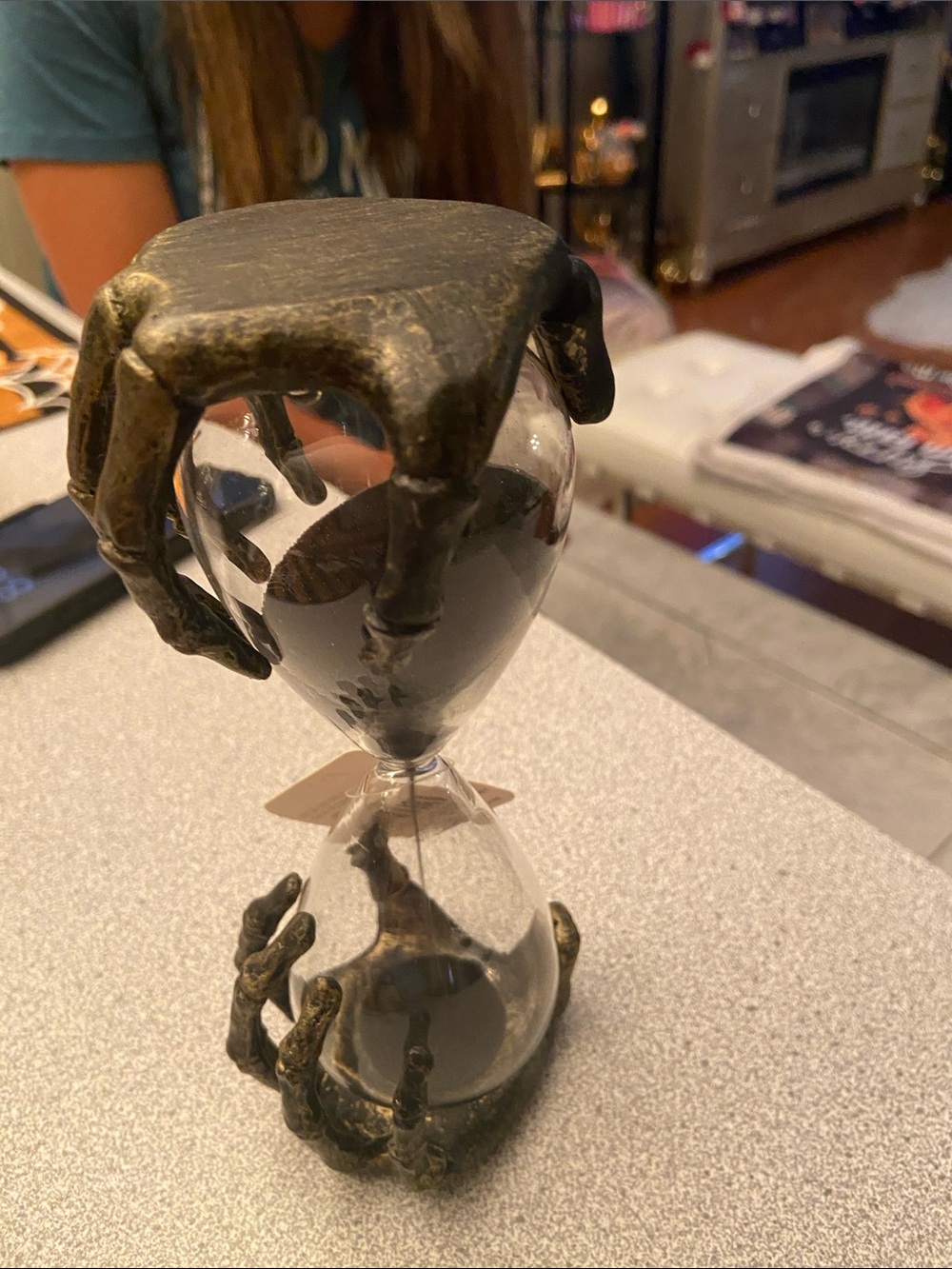 Decorative Skeleton Hand Hourglass - Black & Antiqued Gold Accent